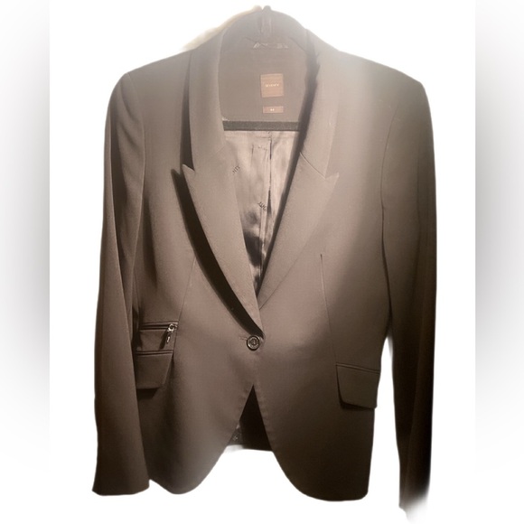Seventy Black Blazer Notch Lapels pockets side zipper day 2 nite long sleeve 44 - Picture 2 of 6